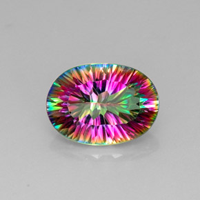 Quartzo místico multicolorido natural 11,64ct, corte oval, VVS