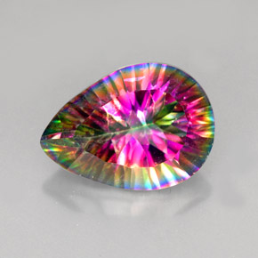 Quartzo místico multicolorido natural 4,86ct, formato de pêra, VVS-VS