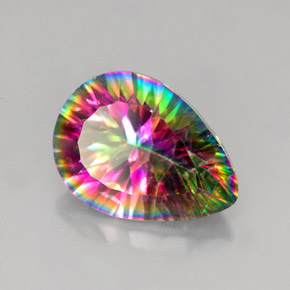 Quartzo místico multicolorido natural 4,86ct, formato de pêra, VVS-VS