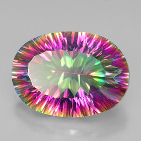 Quartzo místico multicolorido natural 11,57ct, corte oval, VVS-VS
