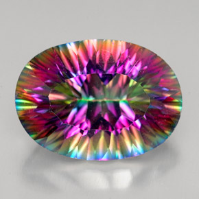 Quartzo místico multicolorido natural 11,90ct, corte oval, VVS-VS