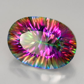 Quartzo místico multicolorido natural 11,90ct, corte oval, VVS-VS