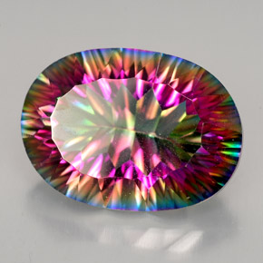 Quartzo místico multicolorido natural 11,34ct, corte oval, VVS-VS