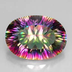 Quartzo místico multicolorido natural 11,40ct, corte oval, VVS-VS