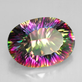 Quartzo místico multicolorido natural 11,40ct, corte oval, VVS-VS