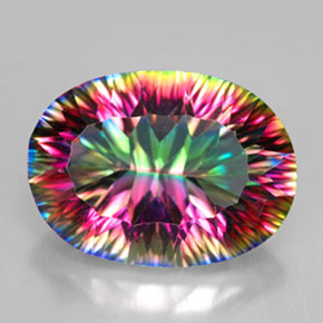 Quartzo místico multicolorido natural 11,01ct, corte oval, VVS-VS