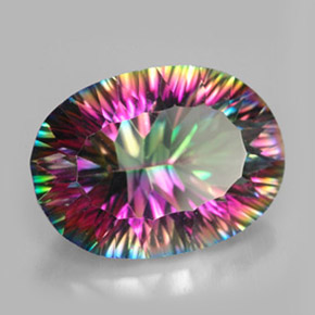 Quartzo místico multicolorido natural 11,01ct, corte oval, VVS-VS