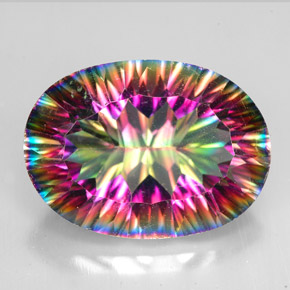Quartzo místico multicolorido natural 10,60ct, corte oval, VVS-VS