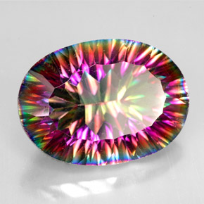 Quartzo místico multicolorido natural 10,60ct, corte oval, VVS-VS