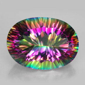 Quartzo místico multicolorido natural 12,45ct, corte oval, VVS-VS
