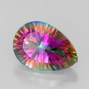 Quartzo místico multicolorido natural 4,85ct, formato de pêra, VVS-VS
