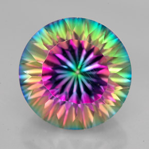 Quartzo místico multicolorido natural 10,59ct, corte redondo, VVS