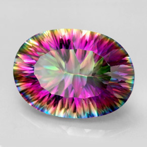 Quartzo místico multicolorido natural 10,99ct, corte oval, VVS