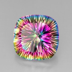 Quartzo místico multicolorido natural 27,53ct, almofada cortada, VVS-VS