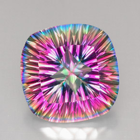 Quartzo místico multicolorido natural 28,41ct, almofada cortada, VVS-VS