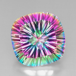 Quartzo místico multicolorido natural 28,40ct, almofada cortada, VVS-VS