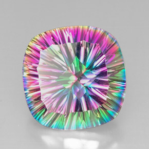 Quartzo místico multicolorido natural 28,40ct, almofada cortada, VVS-VS
