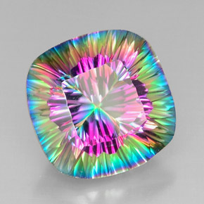 Quartzo Místico Top Rainbow Natural 29.12ct, Almofada cortada, VVS-VS