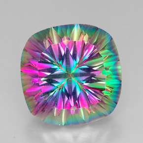 Quartzo místico multicolorido natural 30,78ct, almofada cortada, VVS-VS