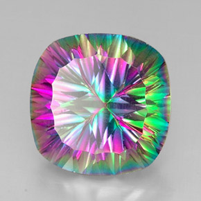 Quartzo místico multicolorido natural 30,78ct, almofada cortada, VVS-VS