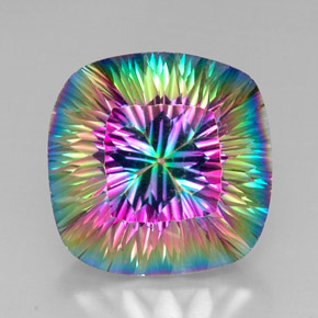 Quartzo místico multicolorido natural 31,26ct, almofada cortada, VVS-VS