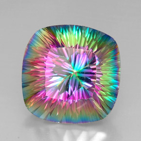 Quartzo místico multicolorido natural 31,26ct, almofada cortada, VVS-VS