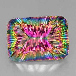 Quartzo místico multicolorido natural 37,43ct, corte esmeralda, VVS-VS
