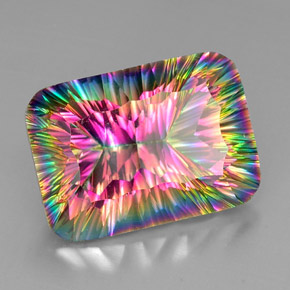 Quartzo místico multicolorido natural 37,43ct, corte esmeralda, VVS-VS