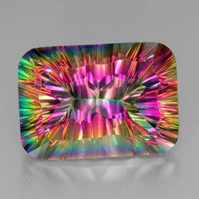 Quartzo místico multicolorido natural 38,06ct, corte esmeralda, VVS-VS