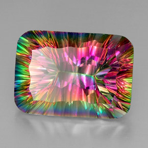 Quartzo místico multicolorido natural 38,06ct, corte esmeralda, VVS-VS