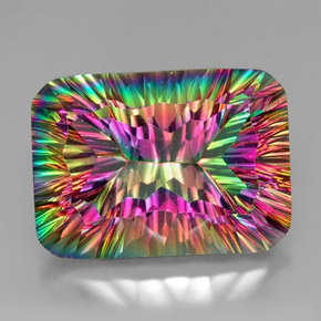 Quartzo místico multicolorido natural 38,22ct, corte esmeralda, VVS-VS