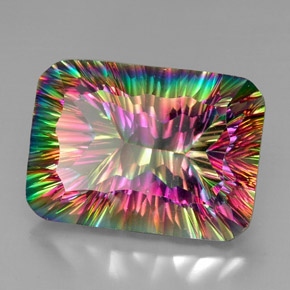 Quartzo místico multicolorido natural 38,22ct, corte esmeralda, VVS-VS