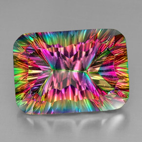 Quartzo místico multicolorido natural 38,59ct, corte esmeralda, VS