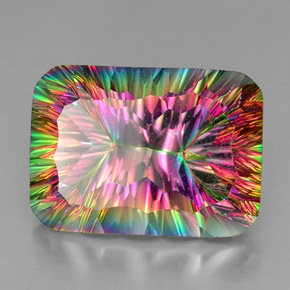 Quartzo místico multicolorido natural 38,59ct, corte esmeralda, VS
