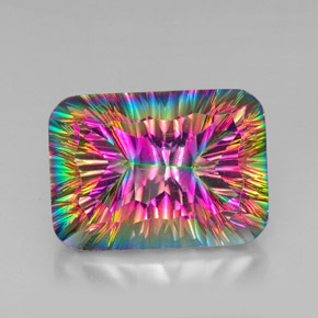 Quartzo místico multicolorido natural 39,83ct, corte esmeralda, VVS-VS