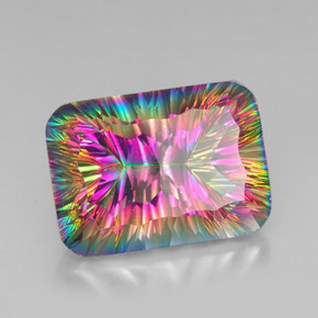 Quartzo místico multicolorido natural 39,83ct, corte esmeralda, VVS-VS