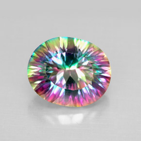 Quartzo místico multicolorido natural 4,59ct, corte oval, VS