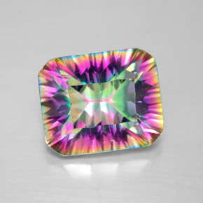 Quartzo místico multicolorido natural 5,55ct, corte esmeralda, VVS