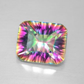 Quartzo místico multicolorido natural 5,55ct, corte esmeralda, VVS