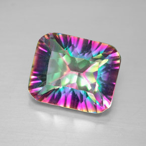 Quartzo místico multicolorido natural 5,59ct, corte esmeralda, VVS