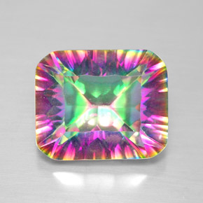 Quartzo místico multicolorido natural 5,32ct, corte esmeralda, VVS