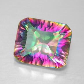 Quartzo místico multicolorido natural 5,32ct, corte esmeralda, VVS
