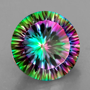 Quartzo místico multicolorido natural 7,42ct, corte redondo, VVS