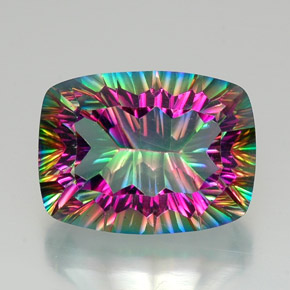 Quartzo místico multicolorido natural 21,80ct, almofada cortada, VVS