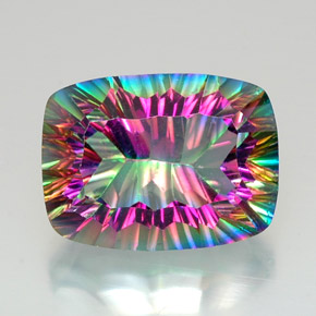 Quartzo místico multicolorido natural 20,76ct, almofada cortada, VVS