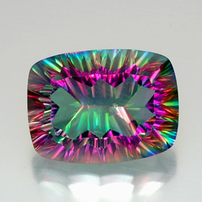 Quartzo místico multicolorido natural 19,29ct, almofada cortada, VVS-VS