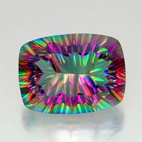 Quartzo místico multicolorido natural 21,49ct, almofada cortada, VVS