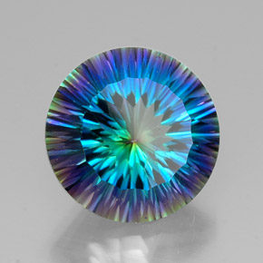 Quartzo místico multicolorido natural 18,32ct, corte redondo, VVS