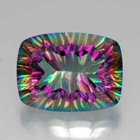 Quartzo místico multicolorido natural 20,39ct, almofada cortada, VVS