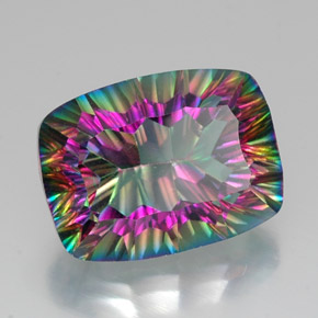 Quartzo místico multicolorido natural 20,39ct, almofada cortada, VVS